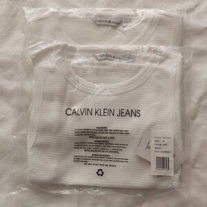 Calvin Klein Jeans White Waffle-Knit Tank Tops (2-Pack)